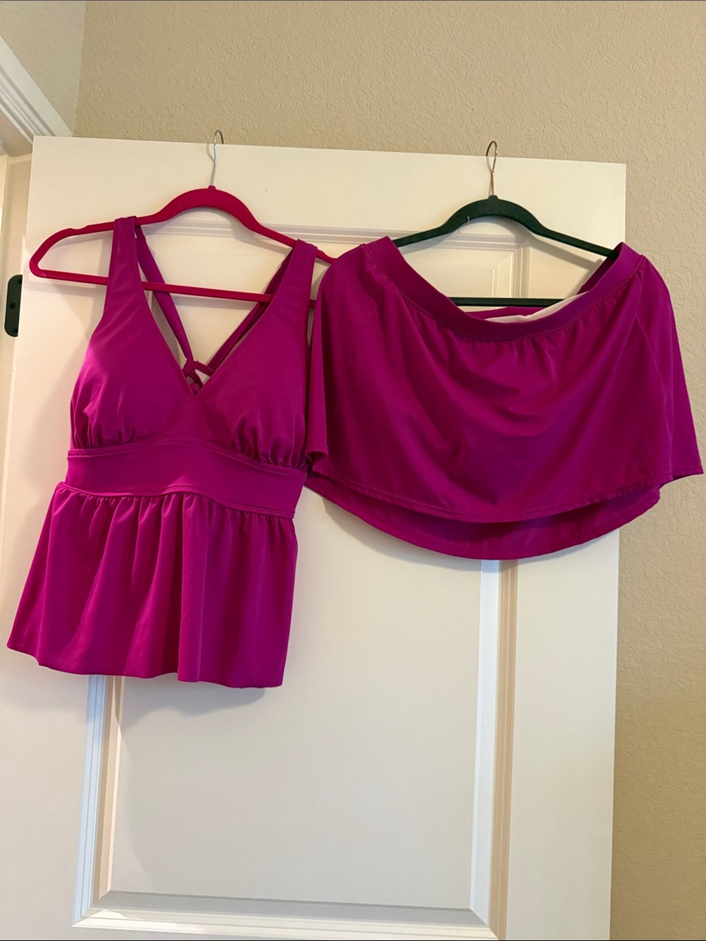 Women’s Magenta Two-Piece Swim Top and Skirt Set
